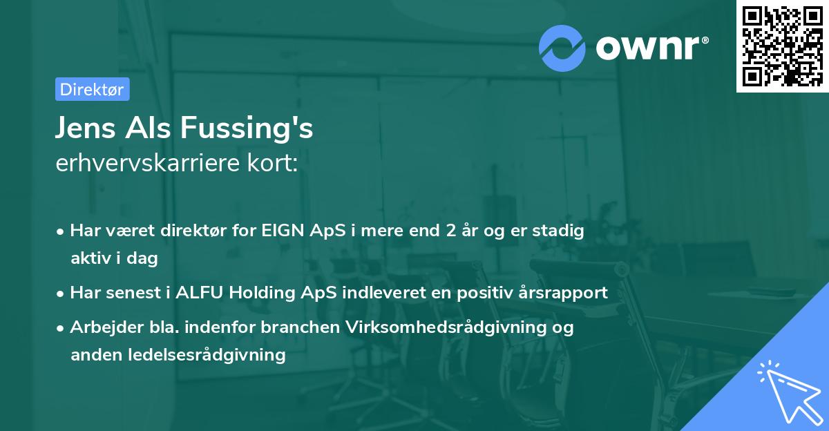 Jens Als Fussing's erhvervskarriere kort