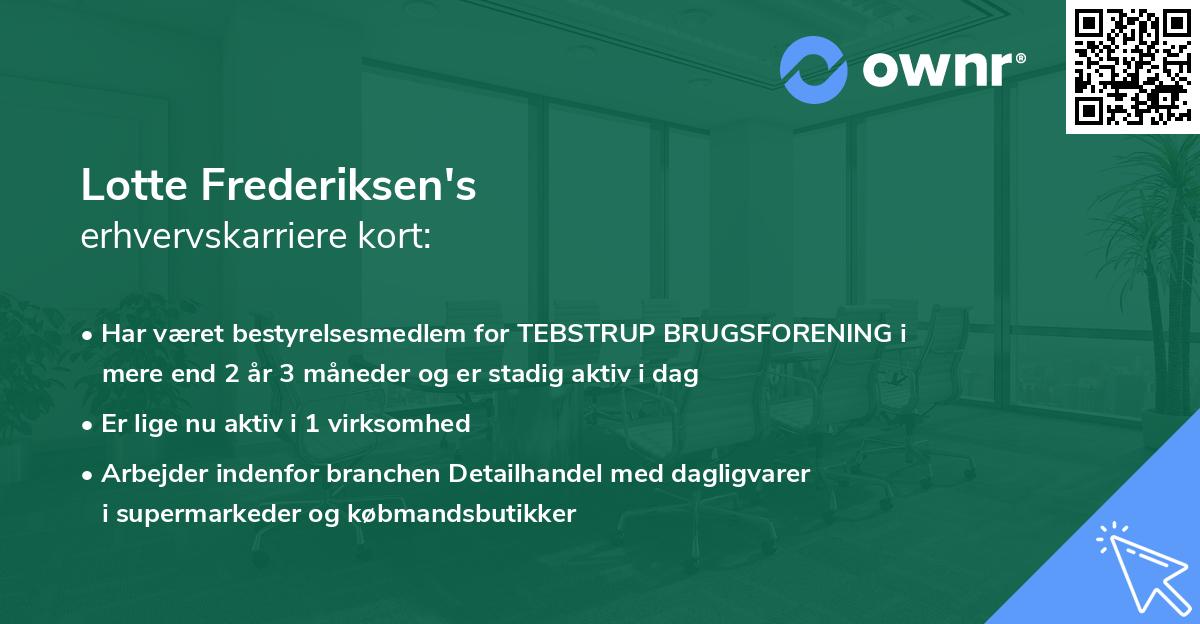 Lotte Frederiksen's erhvervskarriere kort