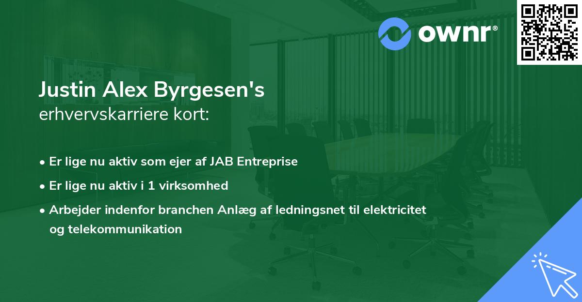Justin Alex Byrgesen's erhvervskarriere kort