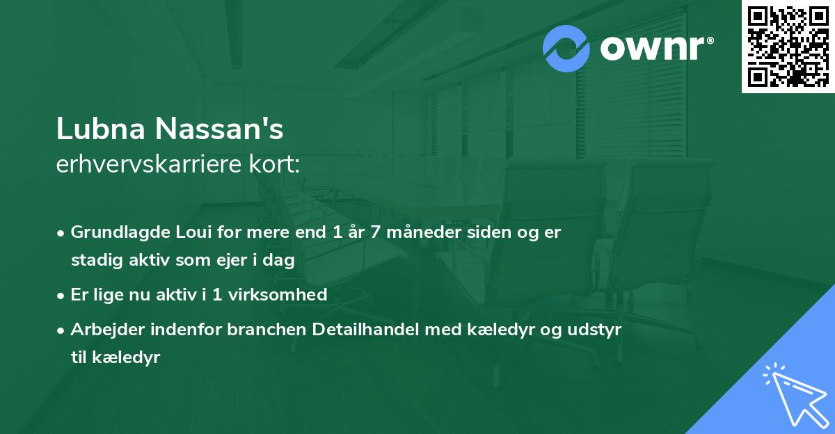 Lubna Nassan's erhvervskarriere kort