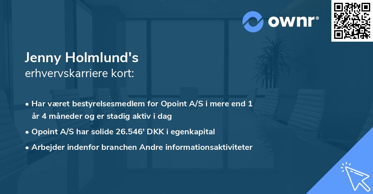 Jenny Holmlund's erhvervskarriere kort