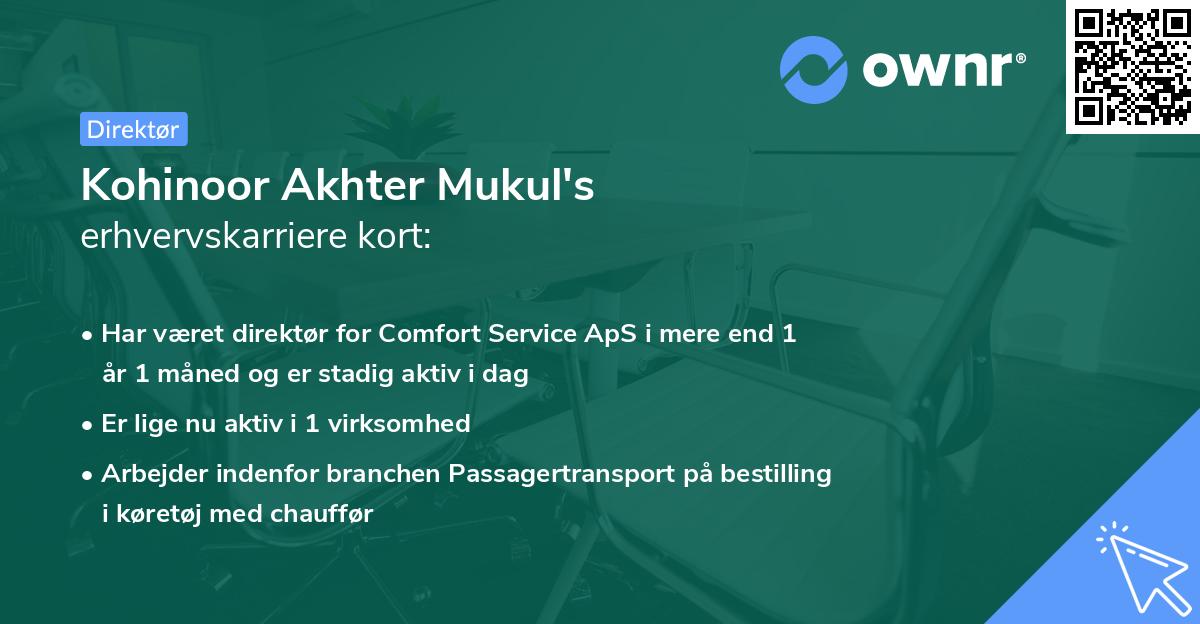 Kohinoor Akhter Mukul's erhvervskarriere kort