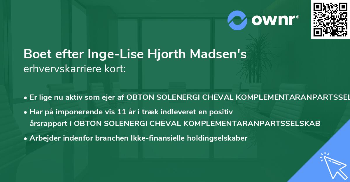 Boet efter Inge-Lise Hjorth Madsen's erhvervskarriere kort
