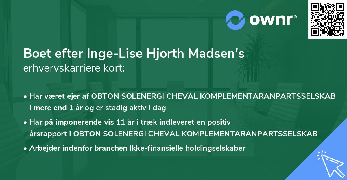 Boet efter Inge-Lise Hjorth Madsen's erhvervskarriere kort