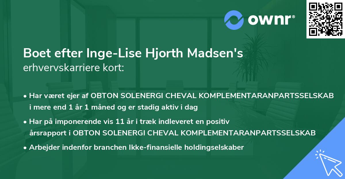 Boet efter Inge-Lise Hjorth Madsen's erhvervskarriere kort
