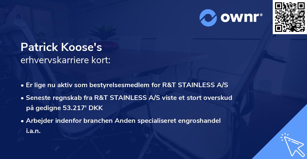 Patrick Koose's erhvervskarriere kort