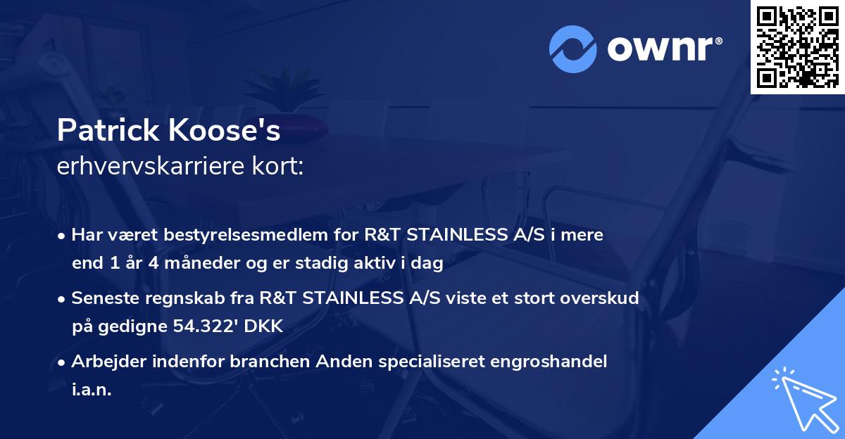 Patrick Koose's erhvervskarriere kort