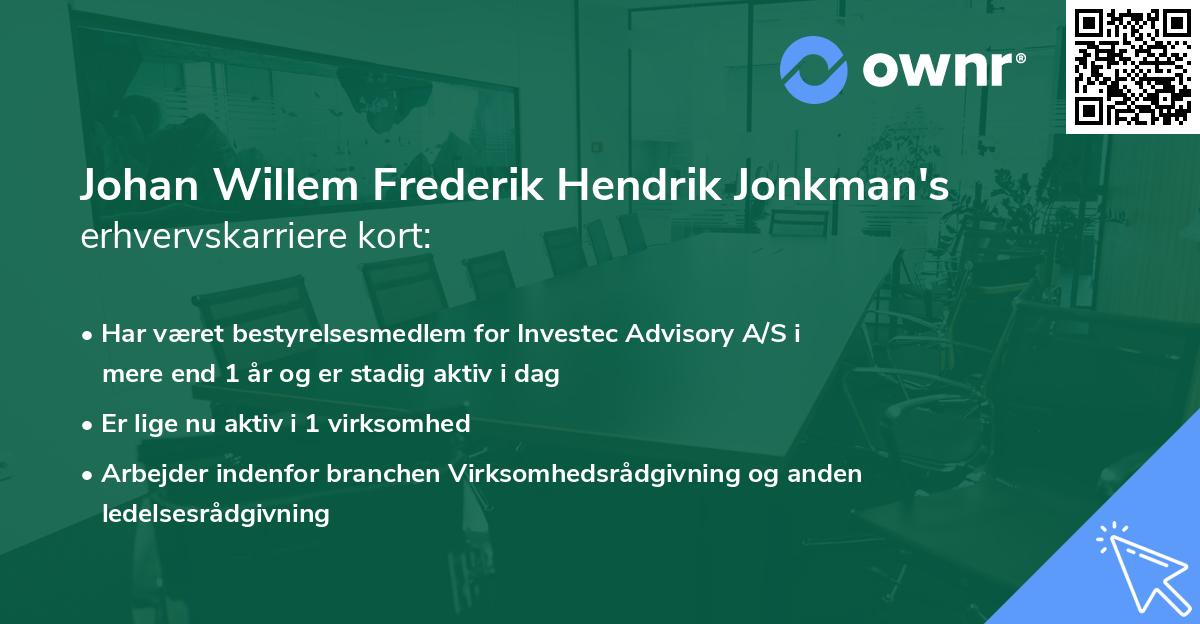 Johan Willem Frederik Hendrik Jonkman's erhvervskarriere kort