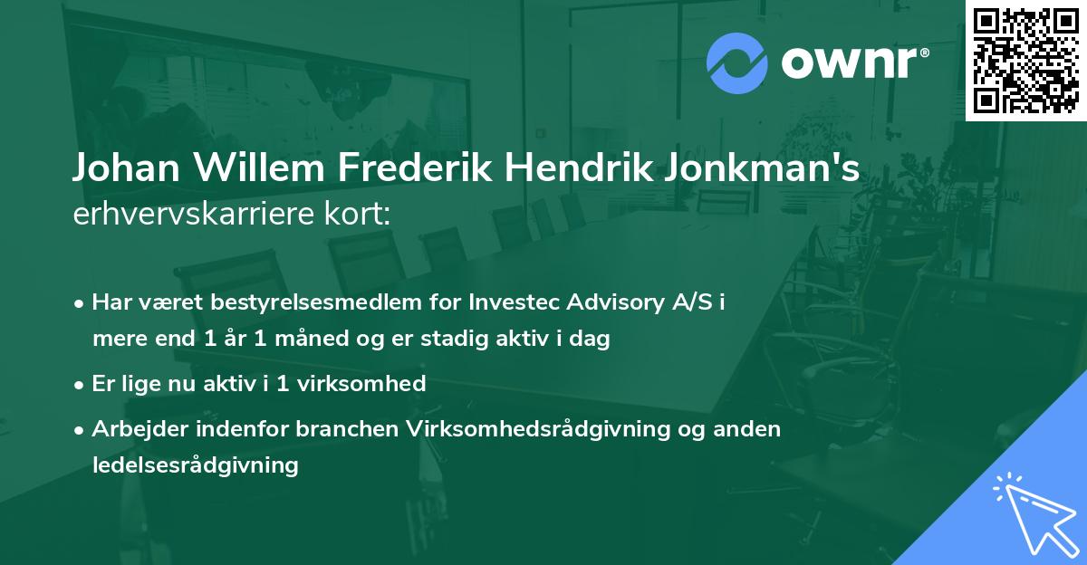 Johan Willem Frederik Hendrik Jonkman's erhvervskarriere kort