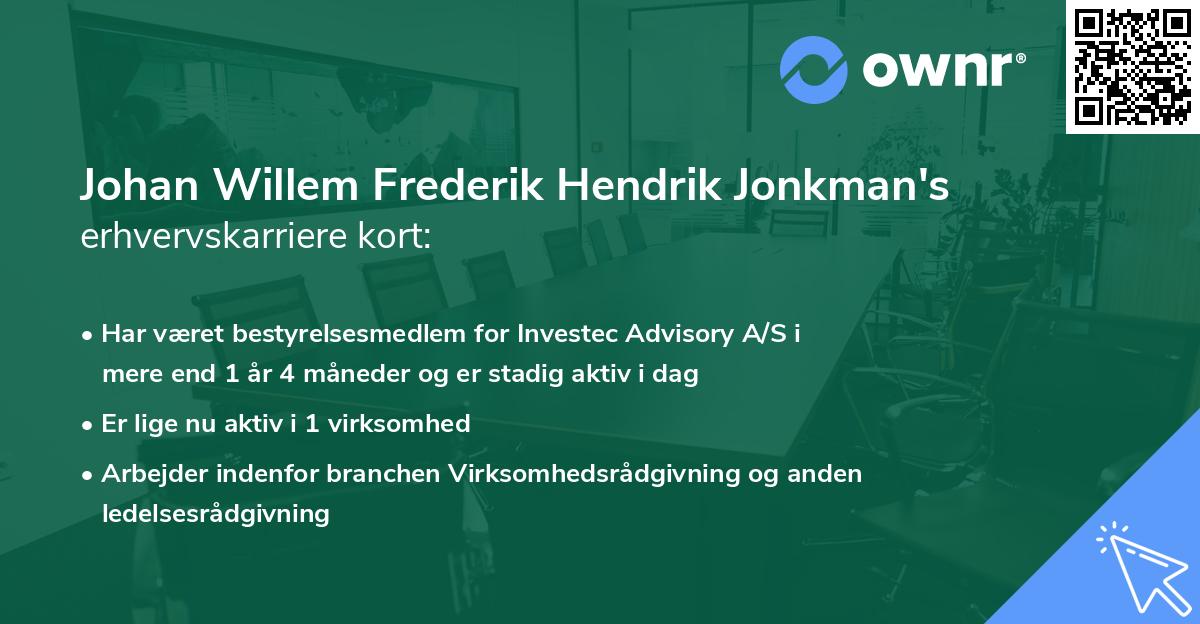 Johan Willem Frederik Hendrik Jonkman's erhvervskarriere kort