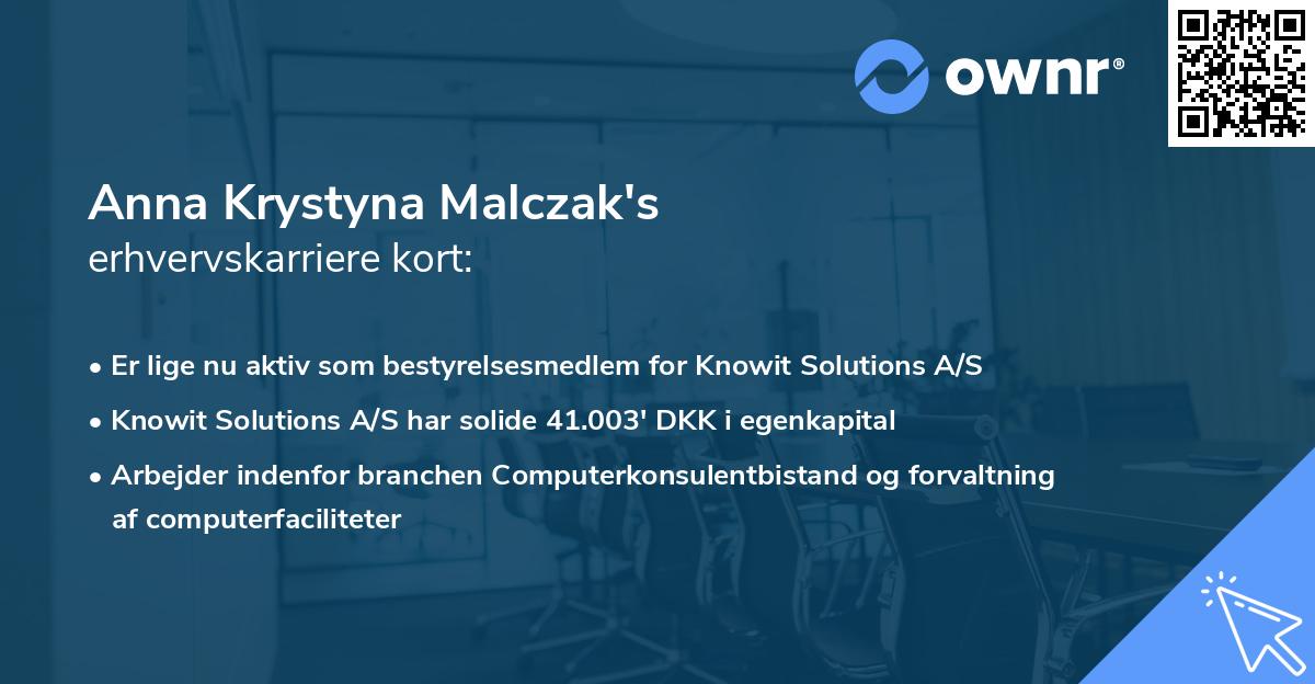 Anna Krystyna Malczak's erhvervskarriere kort