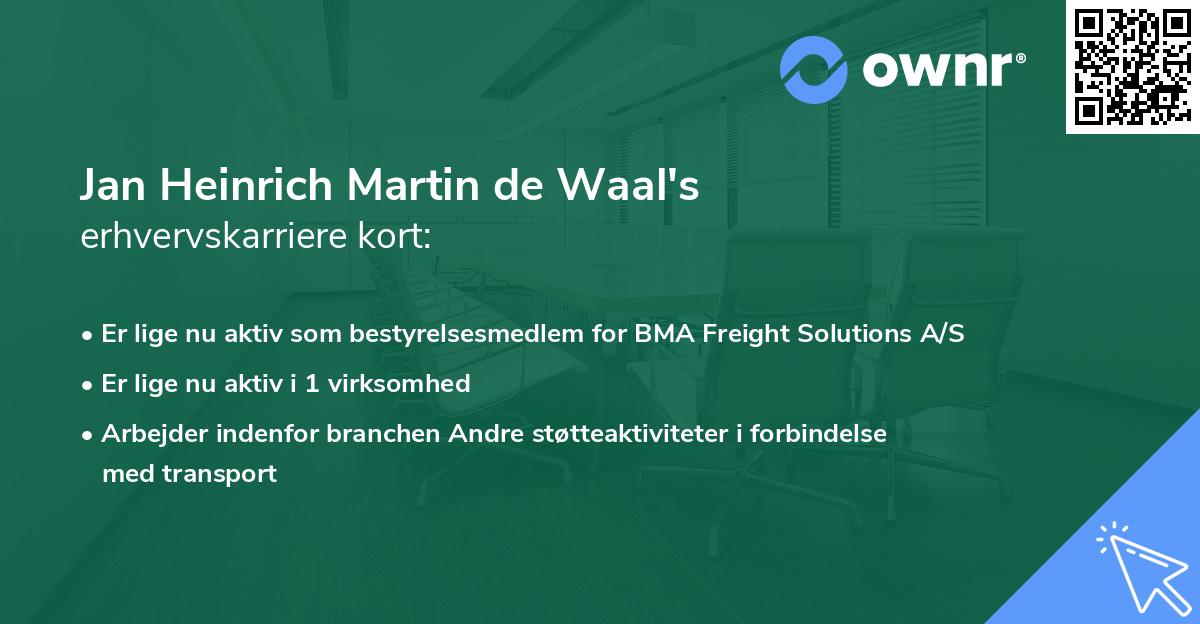 Jan Heinrich Martin de Waal's erhvervskarriere kort