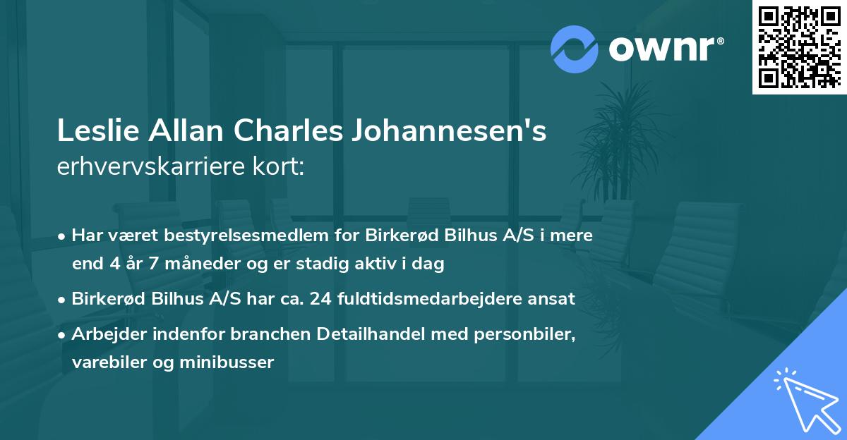 Leslie Allan Charles Johannesen's erhvervskarriere kort