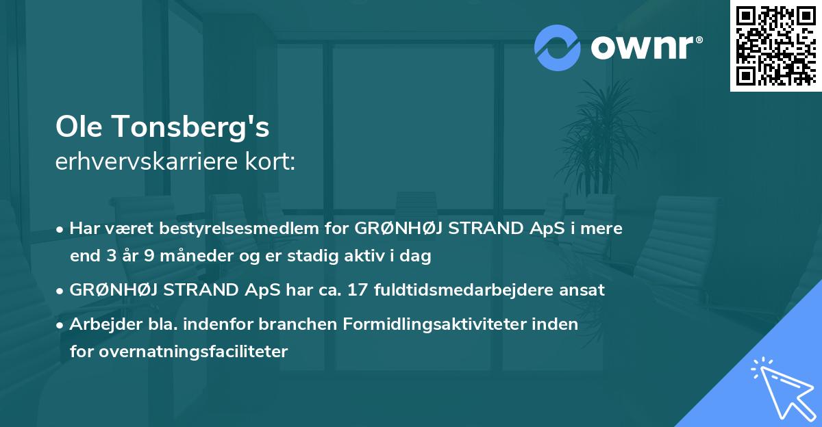 Ole Tonsberg's erhvervskarriere kort
