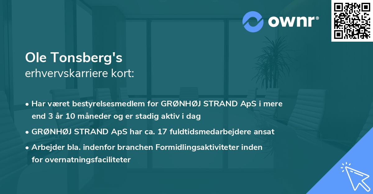 Ole Tonsberg's erhvervskarriere kort