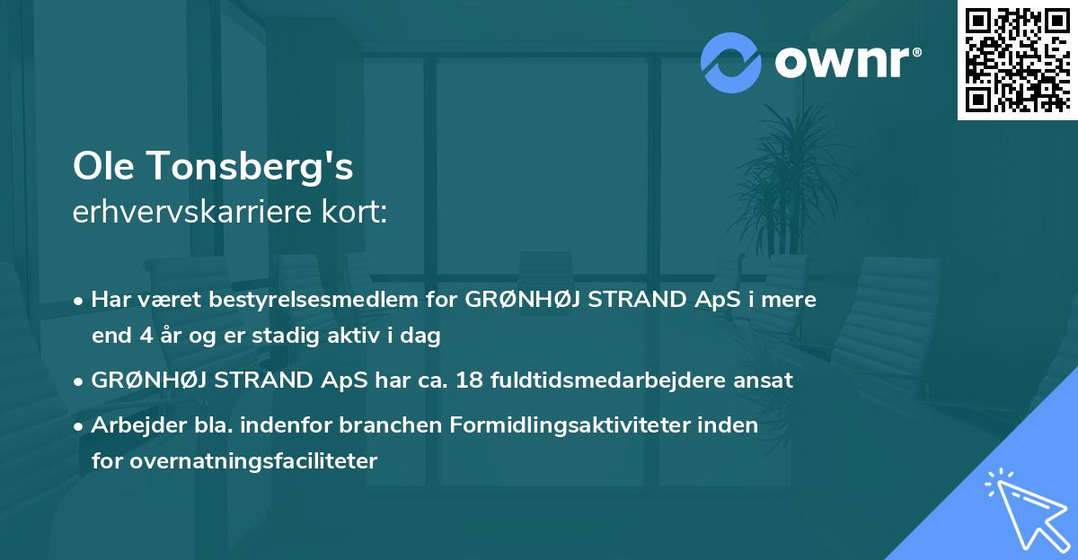 Ole Tonsberg's erhvervskarriere kort