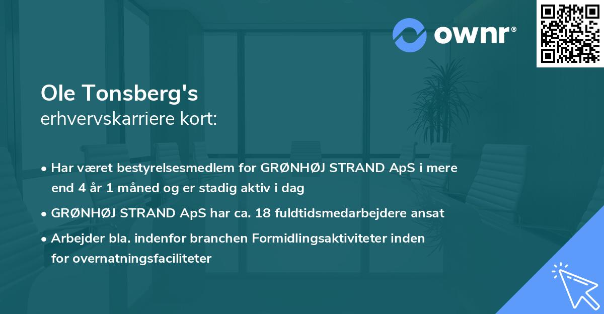 Ole Tonsberg's erhvervskarriere kort