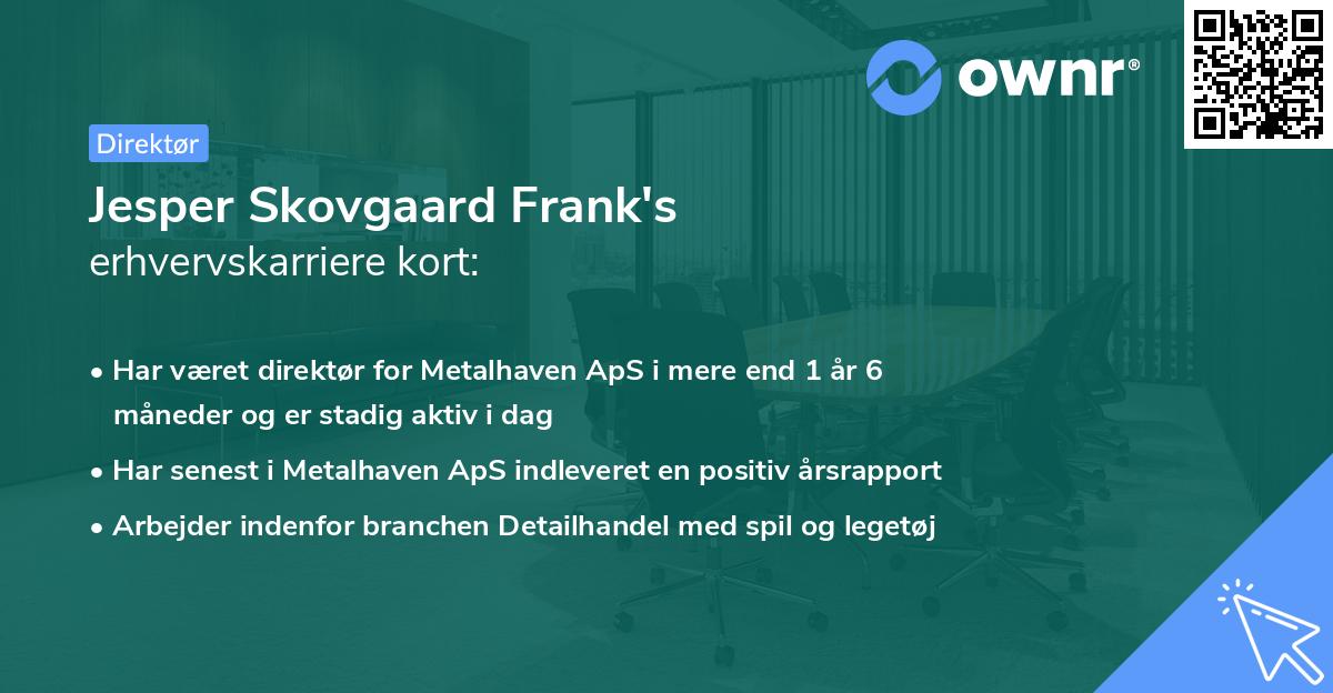 Jesper Skovgaard Frank's erhvervskarriere kort