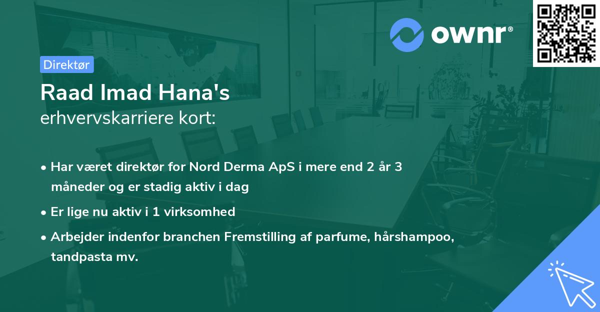 Raad Imad Hana's erhvervskarriere kort