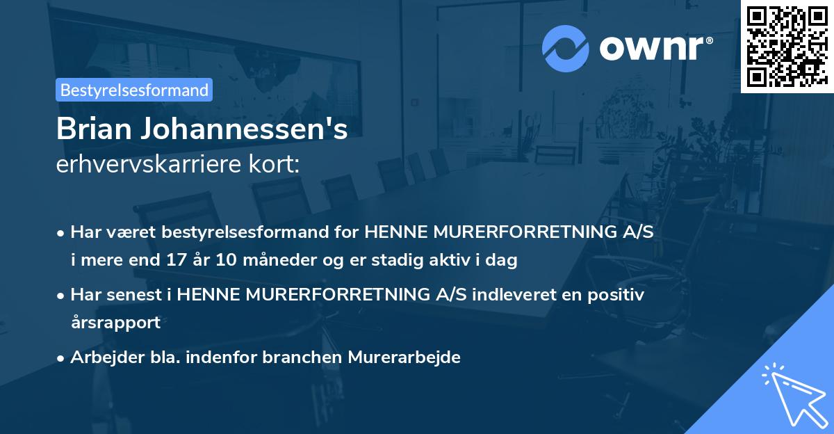 Brian Johannessen's erhvervskarriere kort