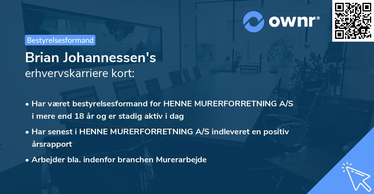 Brian Johannessen's erhvervskarriere kort