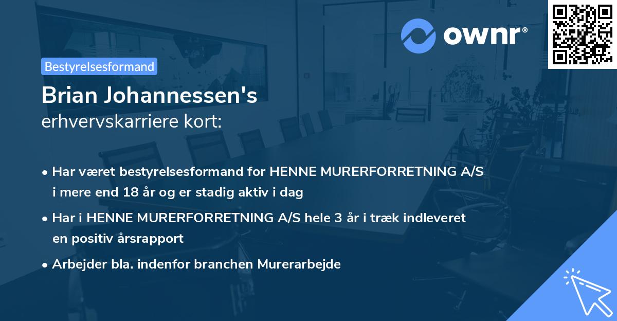 Brian Johannessen's erhvervskarriere kort