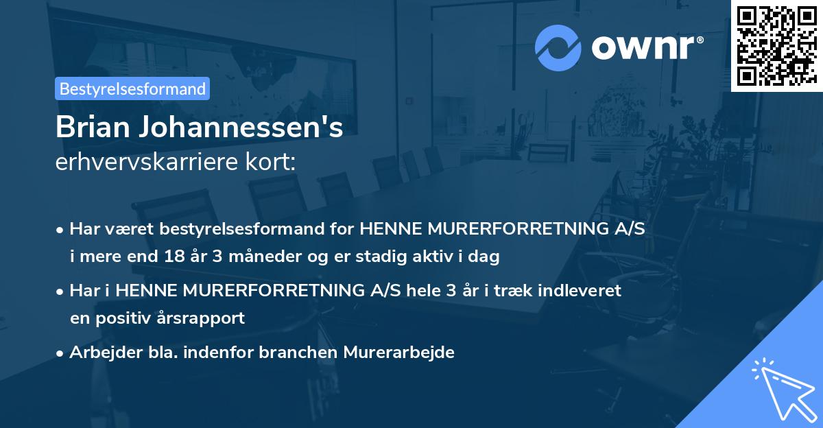 Brian Johannessen's erhvervskarriere kort