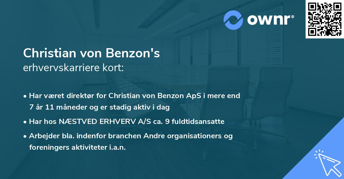 Christian von Benzon's erhvervskarriere kort