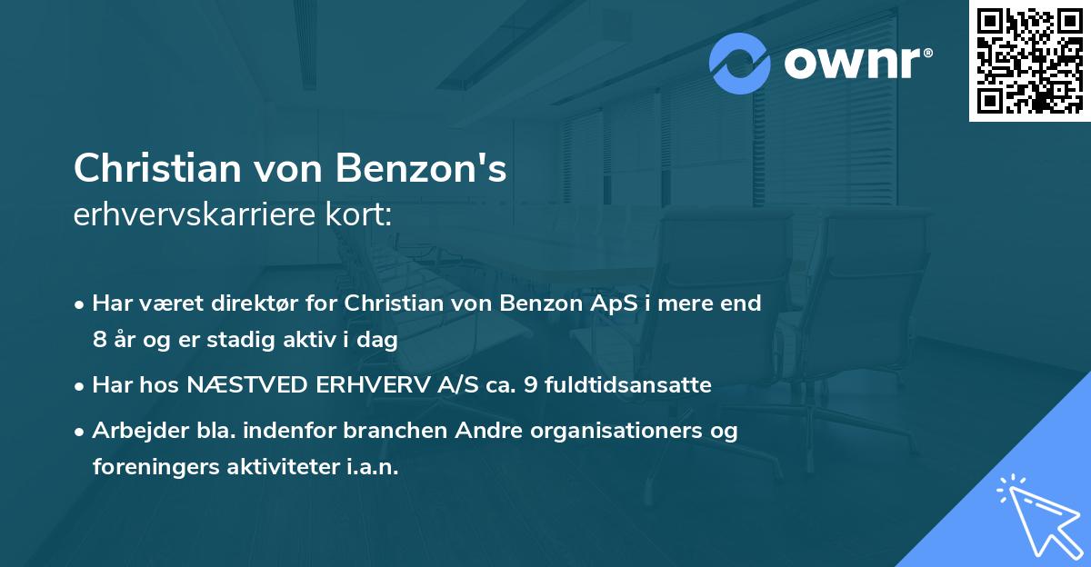 Christian von Benzon's erhvervskarriere kort