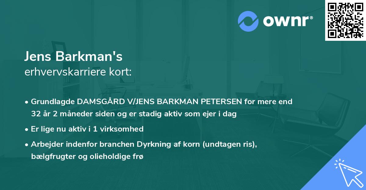 Jens Barkman's erhvervskarriere kort