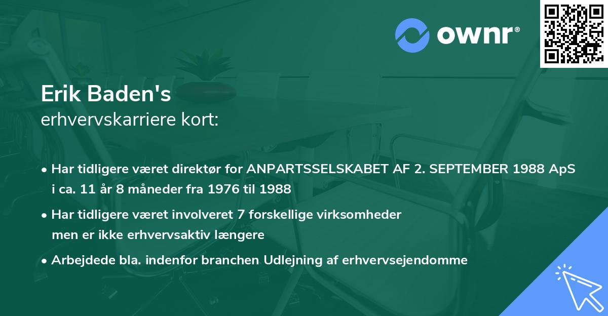 Erik Baden's erhvervskarriere kort