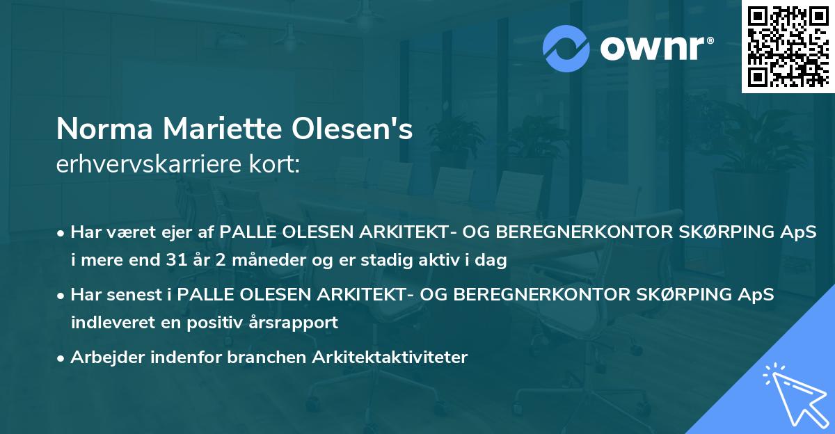 Norma Mariette Olesen's erhvervskarriere kort