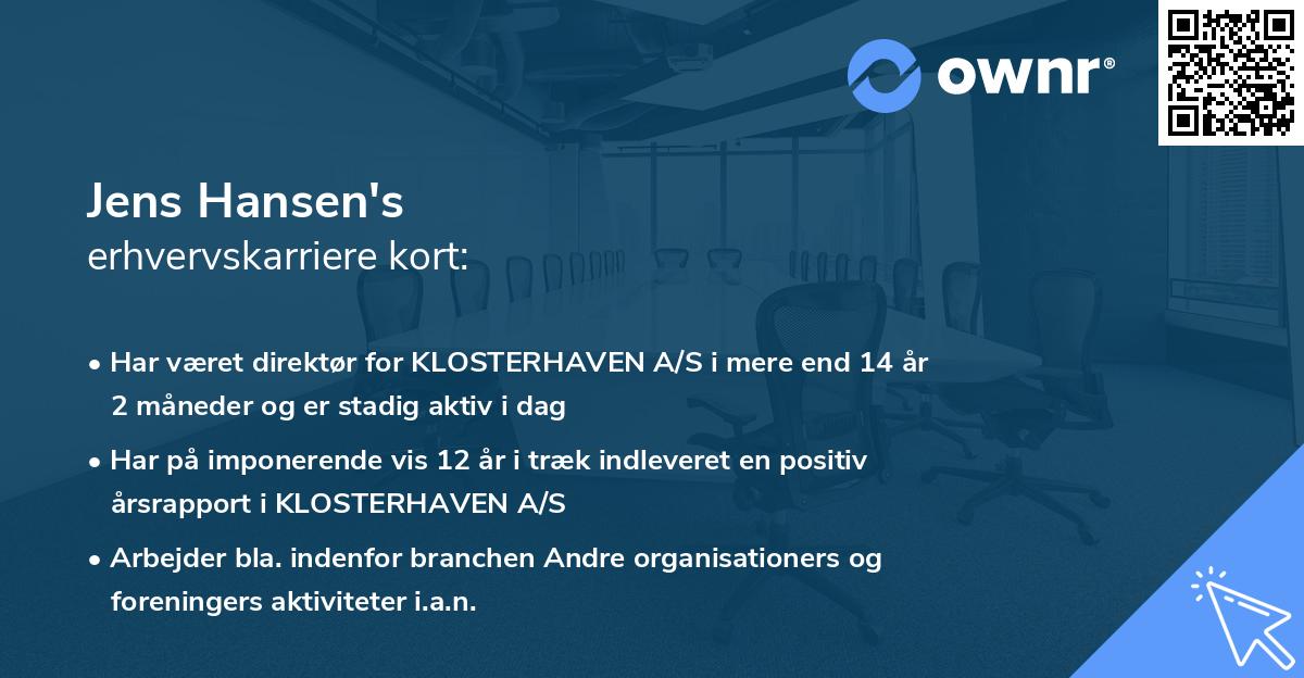 Jens Hansen's erhvervskarriere kort