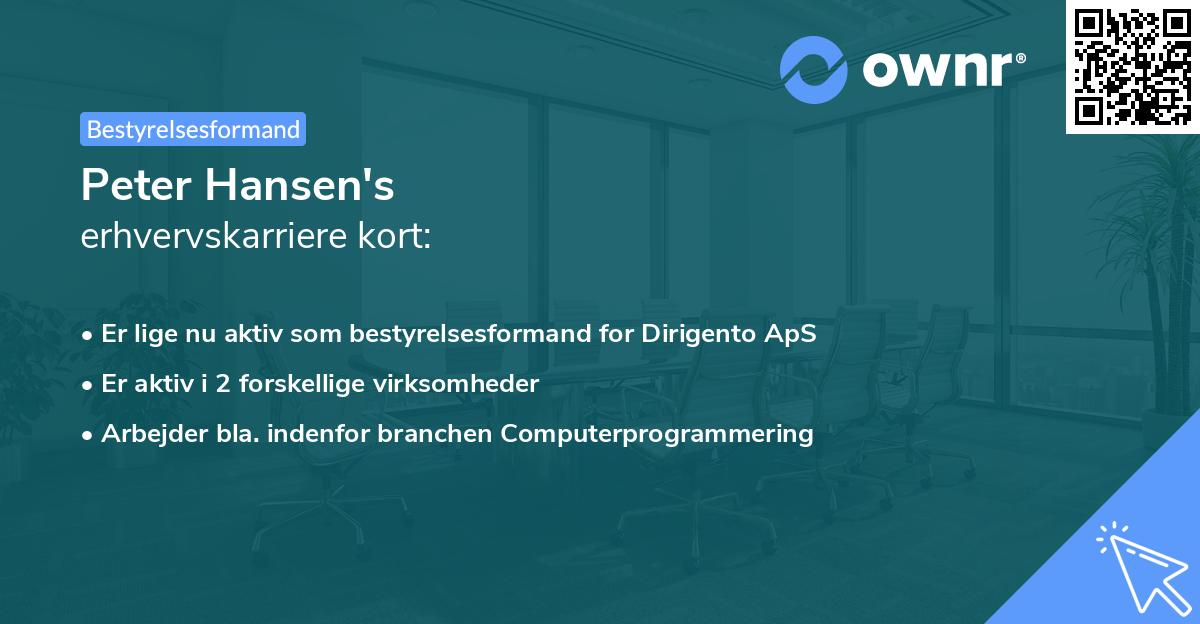 Peter Hansen's erhvervskarriere kort