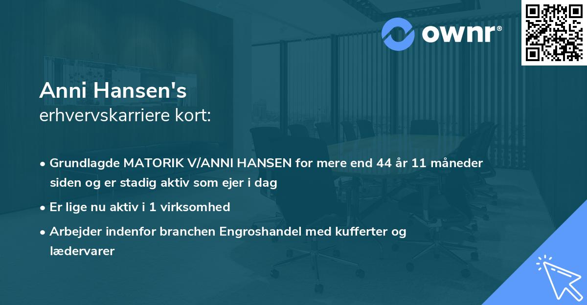 Anni Hansen's erhvervskarriere kort