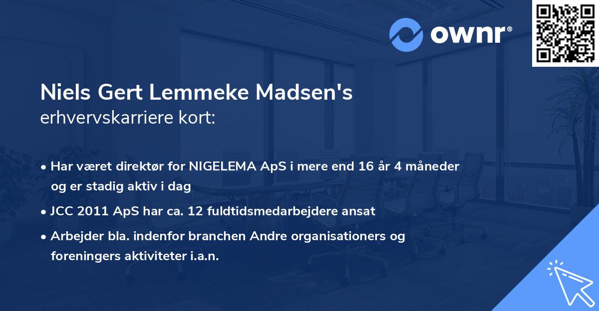 Niels Gert Lemmeke Madsen's erhvervskarriere kort
