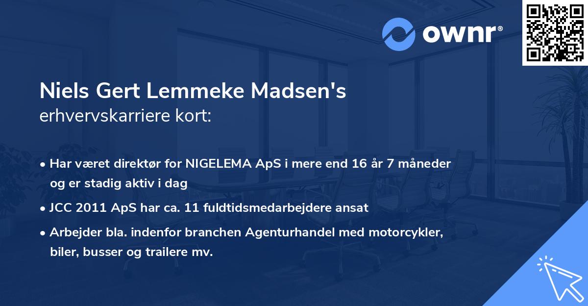 Niels Gert Lemmeke Madsen's erhvervskarriere kort