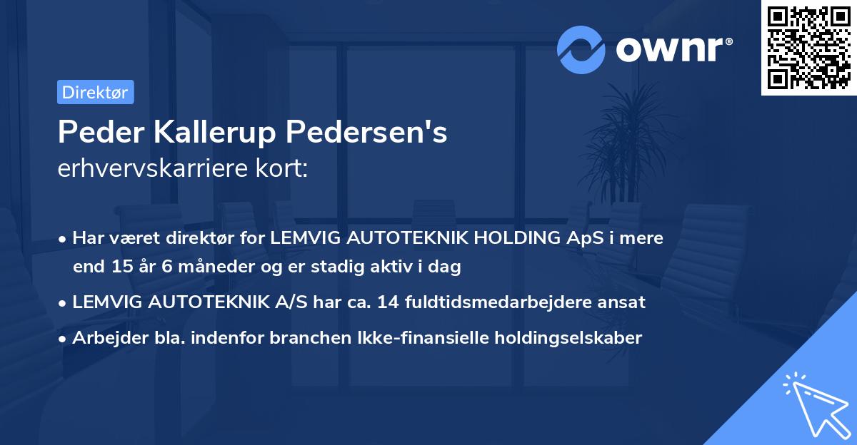 Peder Kallerup Pedersen's erhvervskarriere kort