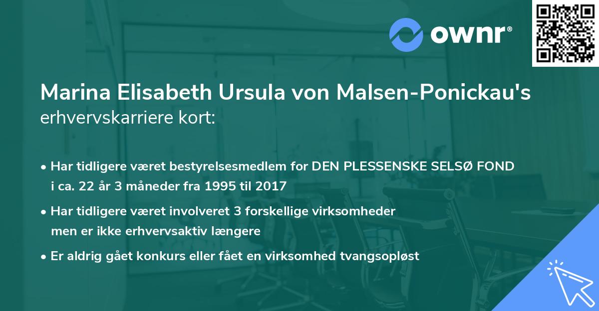 Marina Elisabeth Ursula von Malsen-Ponickau's erhvervskarriere kort