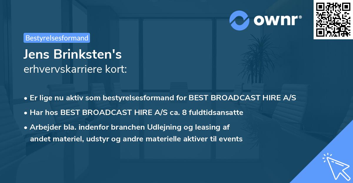 Jens Brinksten's erhvervskarriere kort