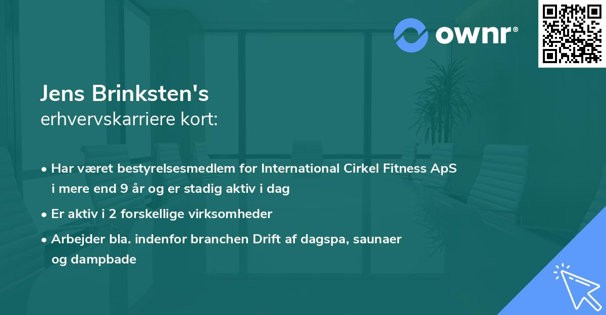 Jens Brinksten's erhvervskarriere kort