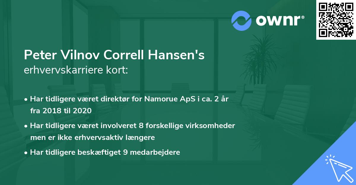 Peter Vilnov Correll Hansen's erhvervskarriere kort