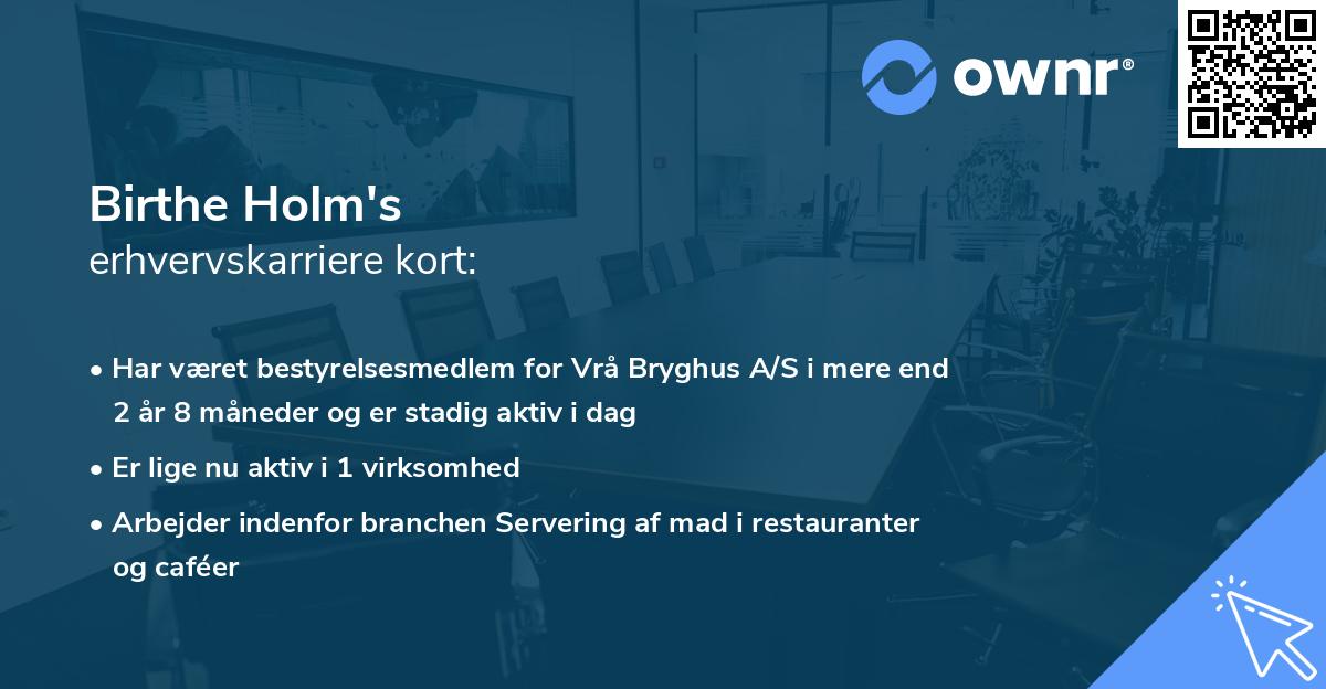Birthe Holm's erhvervskarriere kort