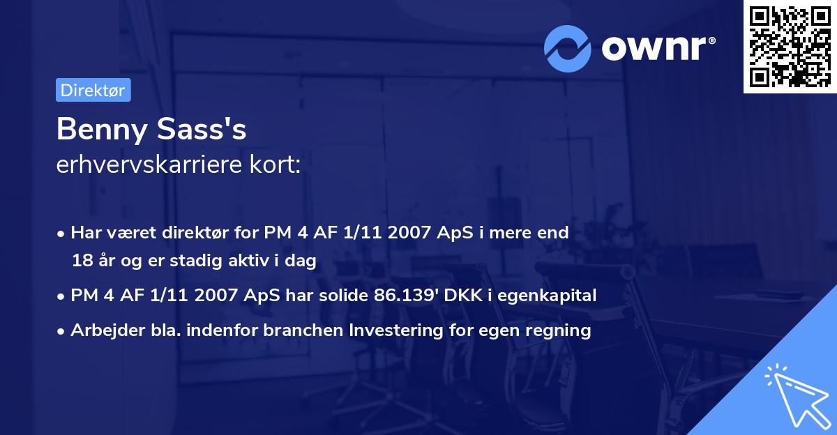 Benny Sass's erhvervskarriere kort