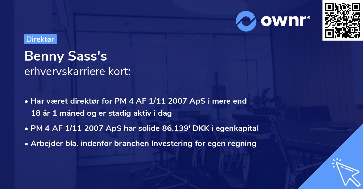Benny Sass's erhvervskarriere kort