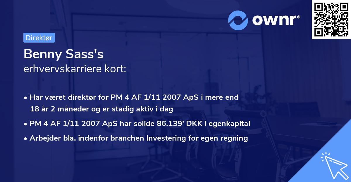 Benny Sass's erhvervskarriere kort