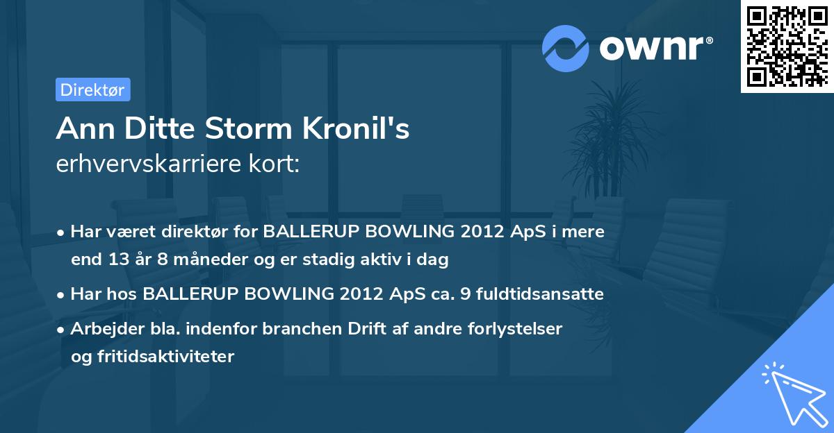 Ann Ditte Storm Kronil's erhvervskarriere kort