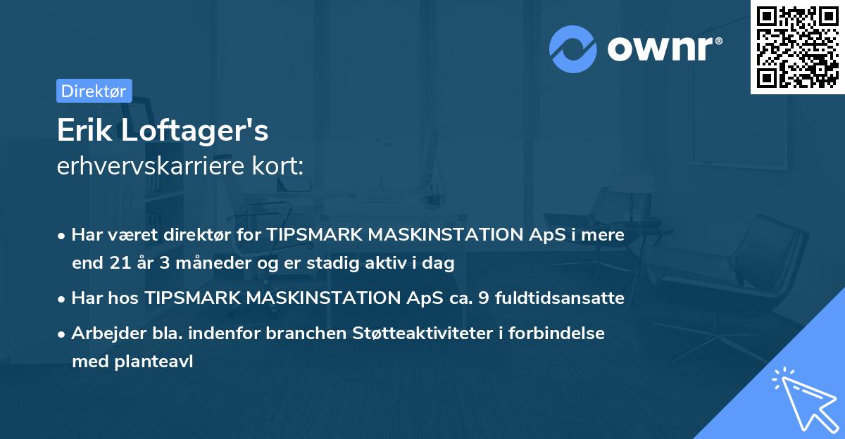 Erik Loftager's erhvervskarriere kort