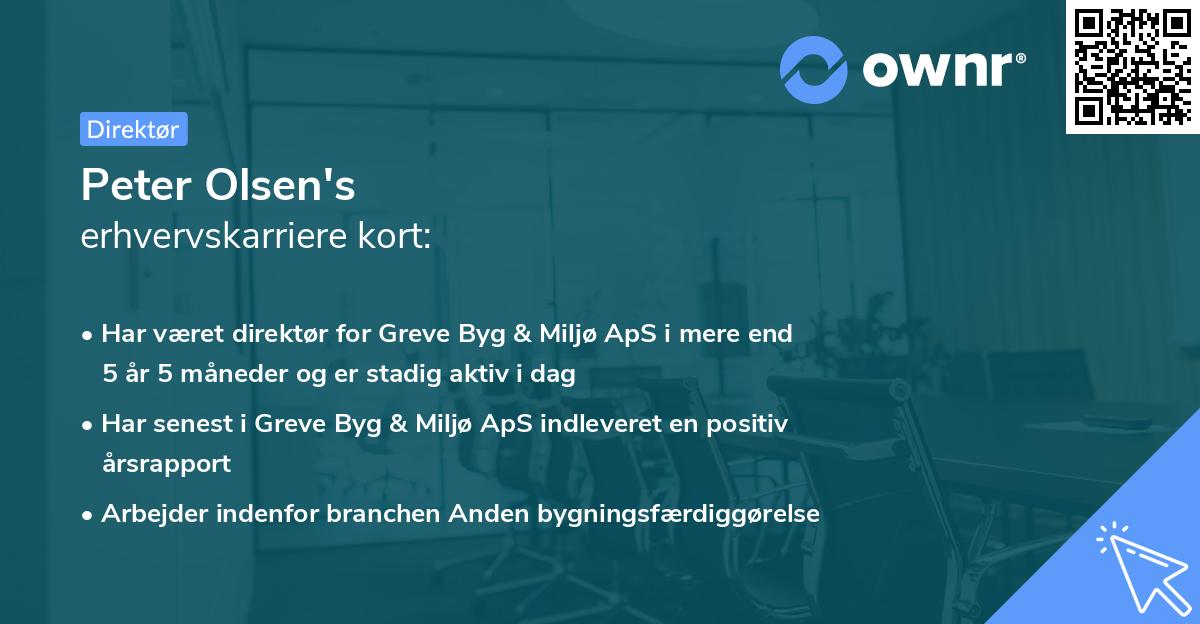 Peter Olsen's erhvervskarriere kort