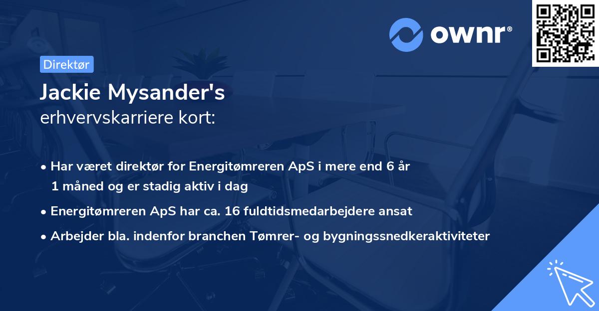 Jackie Mysander's erhvervskarriere kort